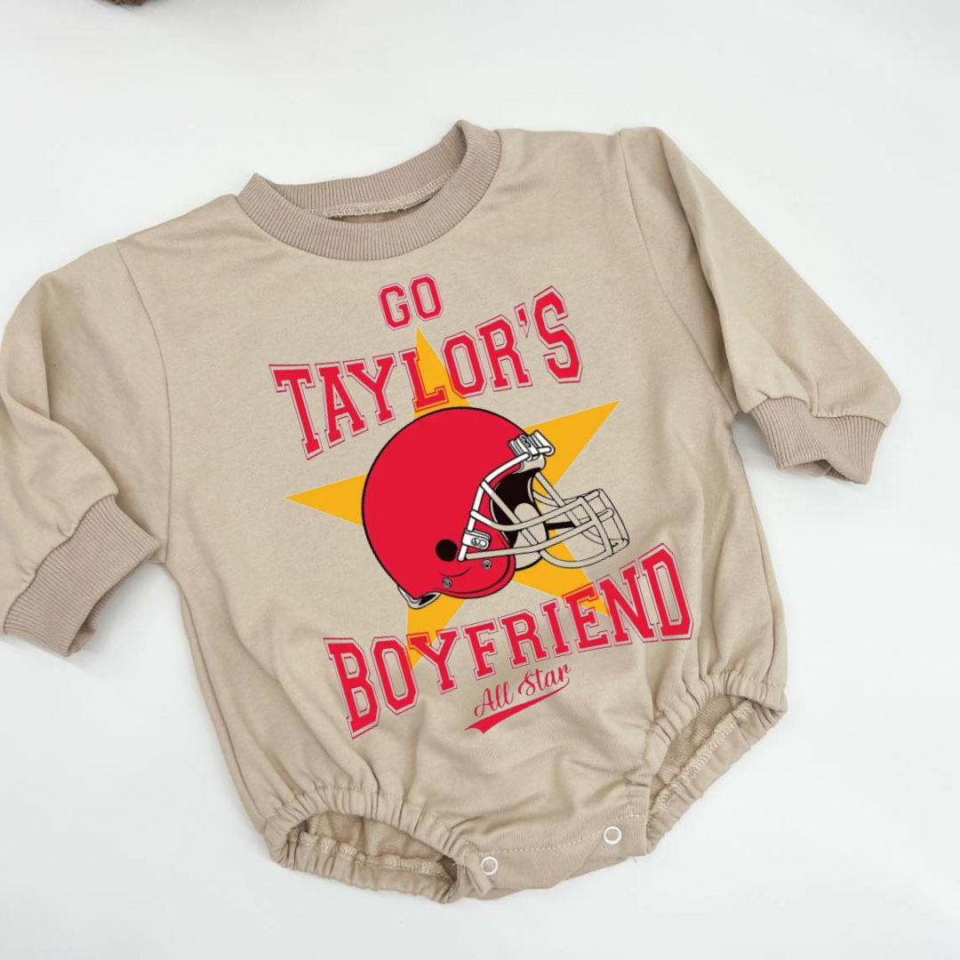 Travis Kelce Chief, KC Bubble Sweatshirt romper for baby/infant/toddler. Oversized Sweatshirt