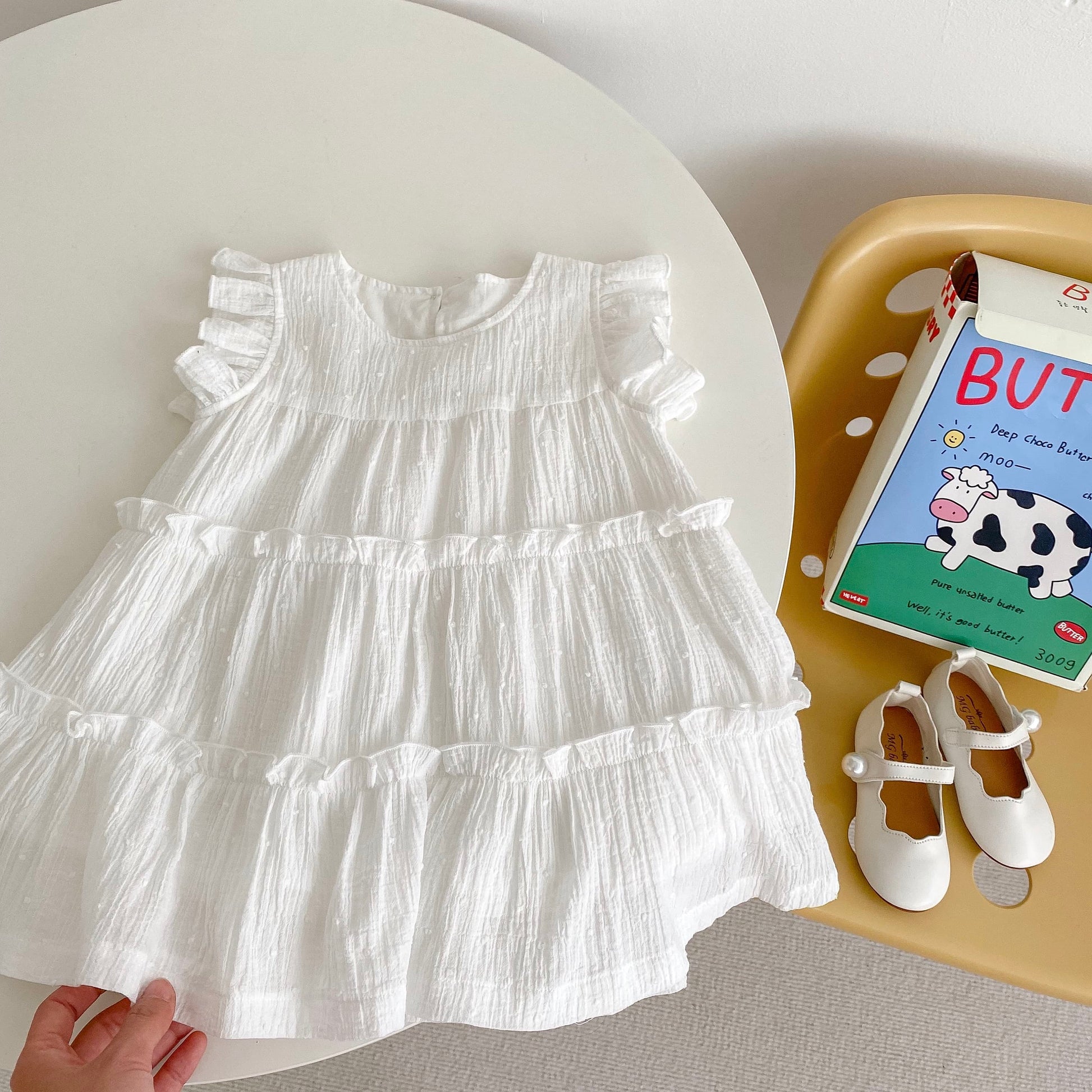 Toddler Girl Round Neck Ruffled Flying Sleeves Summer Dress