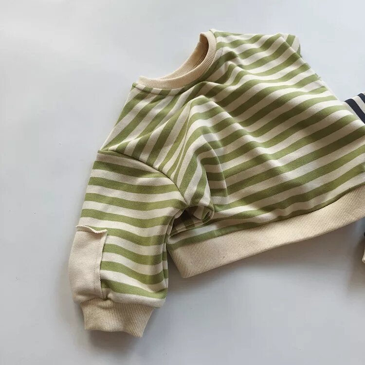Green and Black Striped Sweatshirt