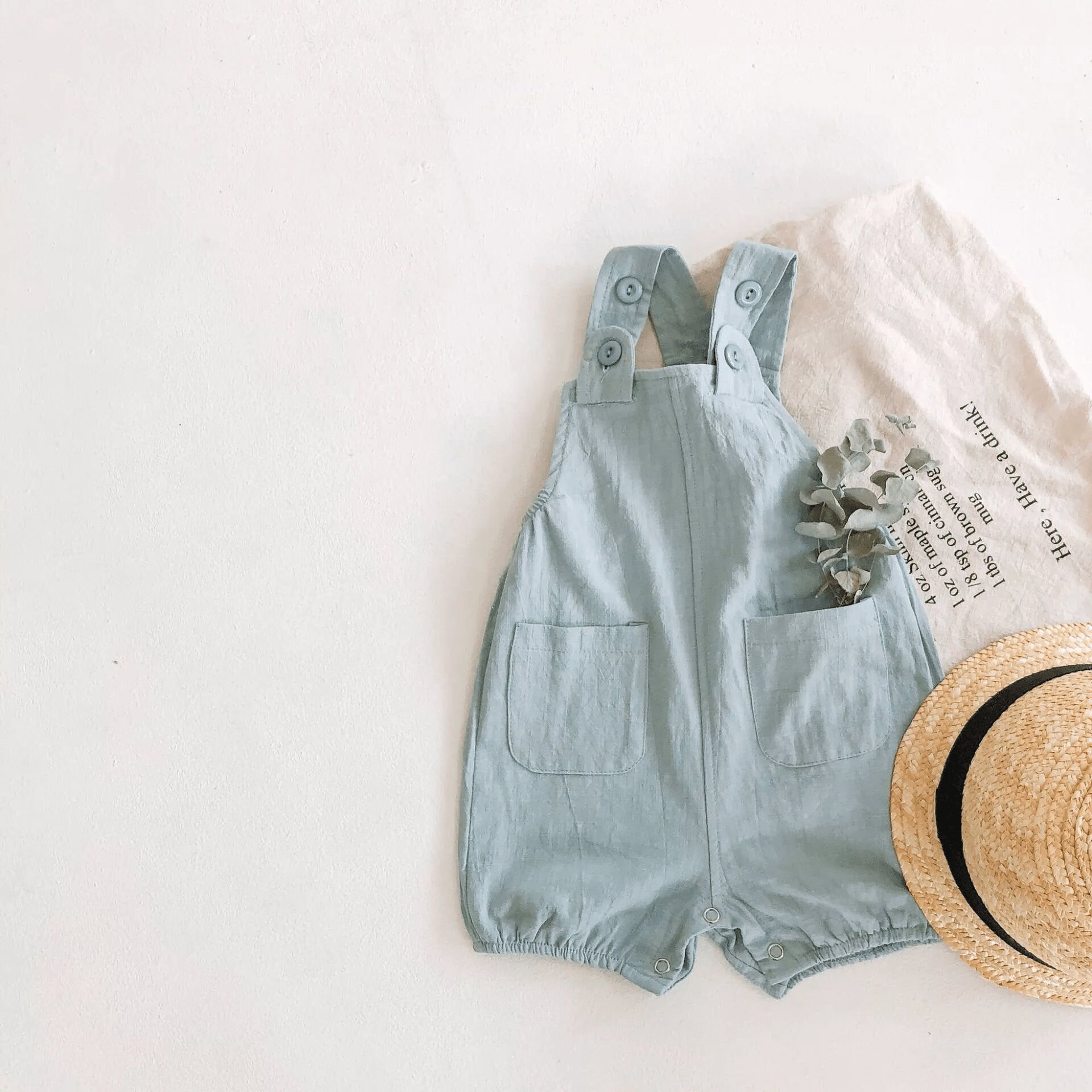 Cute Linen Cotton baby overall playsuit with pockets perfect baby shower gift