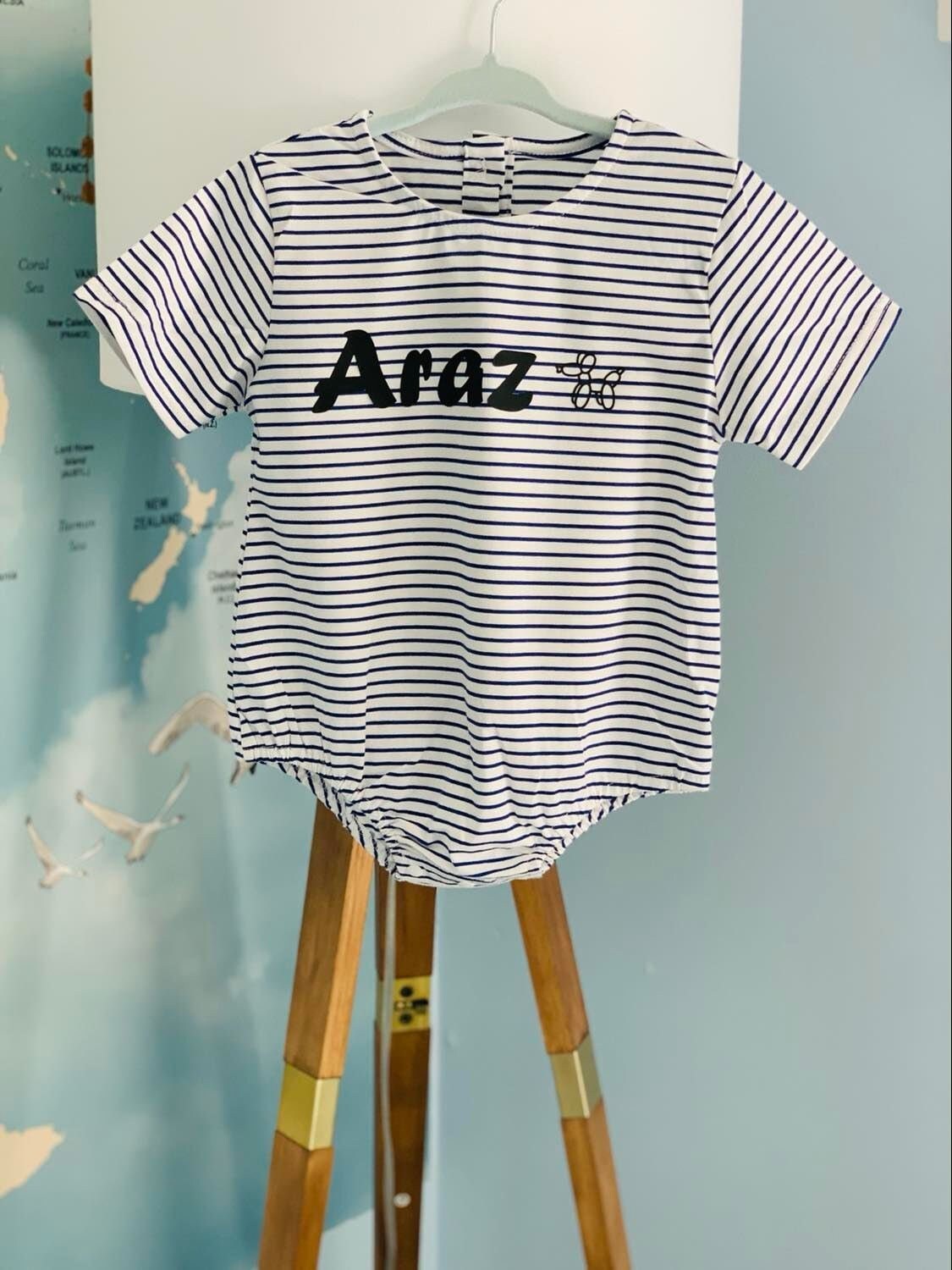 Personalized name, striped romper for baby and toddler, Baby Shower gift , Gender Neutral Oversized romper for spring/summer