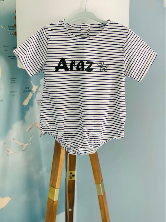 Personalized name, striped romper for baby and toddler, Baby Shower gift , Gender Neutral Oversized romper for spring/summer
