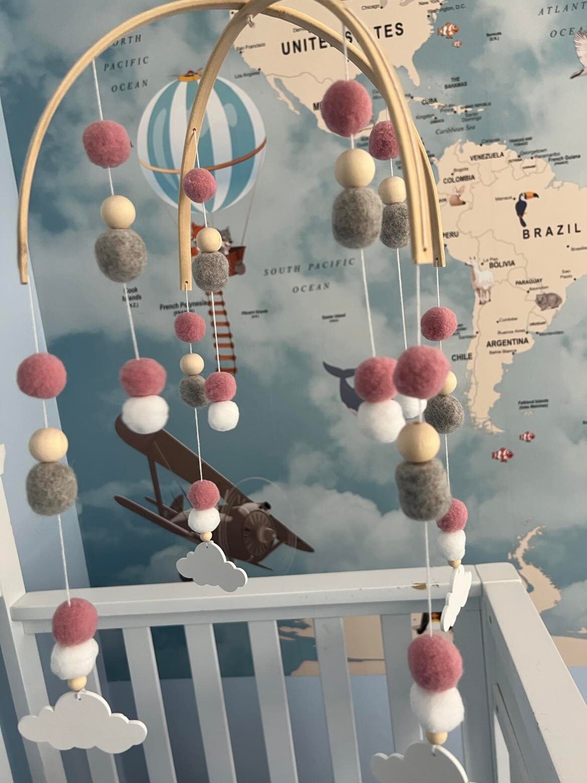 Pink felt ball Nursery mobile