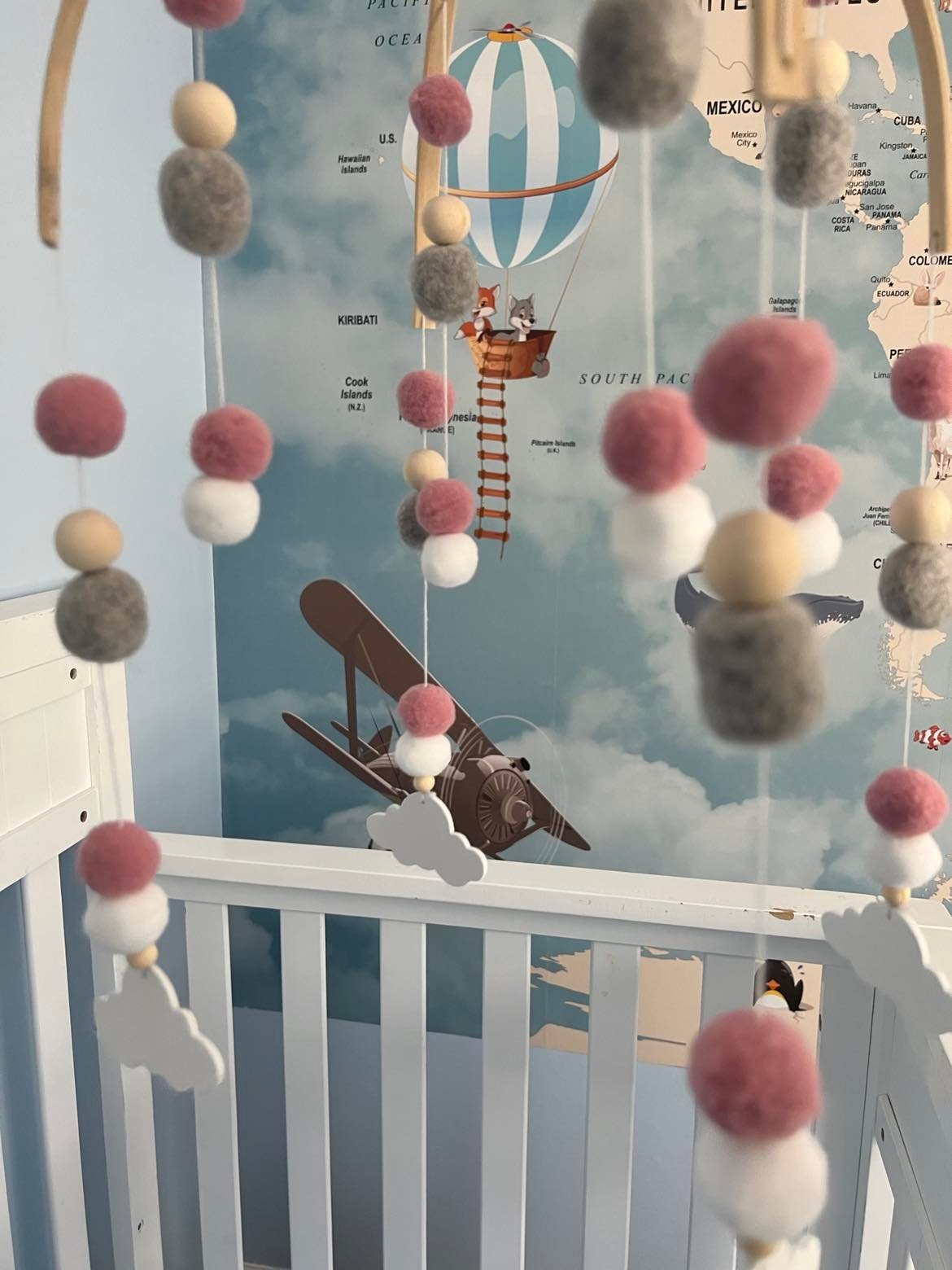 Pink felt ball Nursery mobile