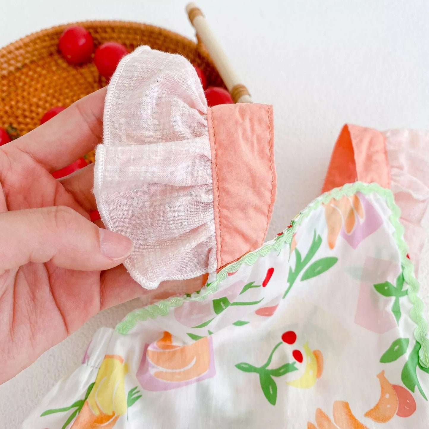 Baby Girl Summer Romper, Cherry, Banana pastel color Romper, Baby Shower gift
