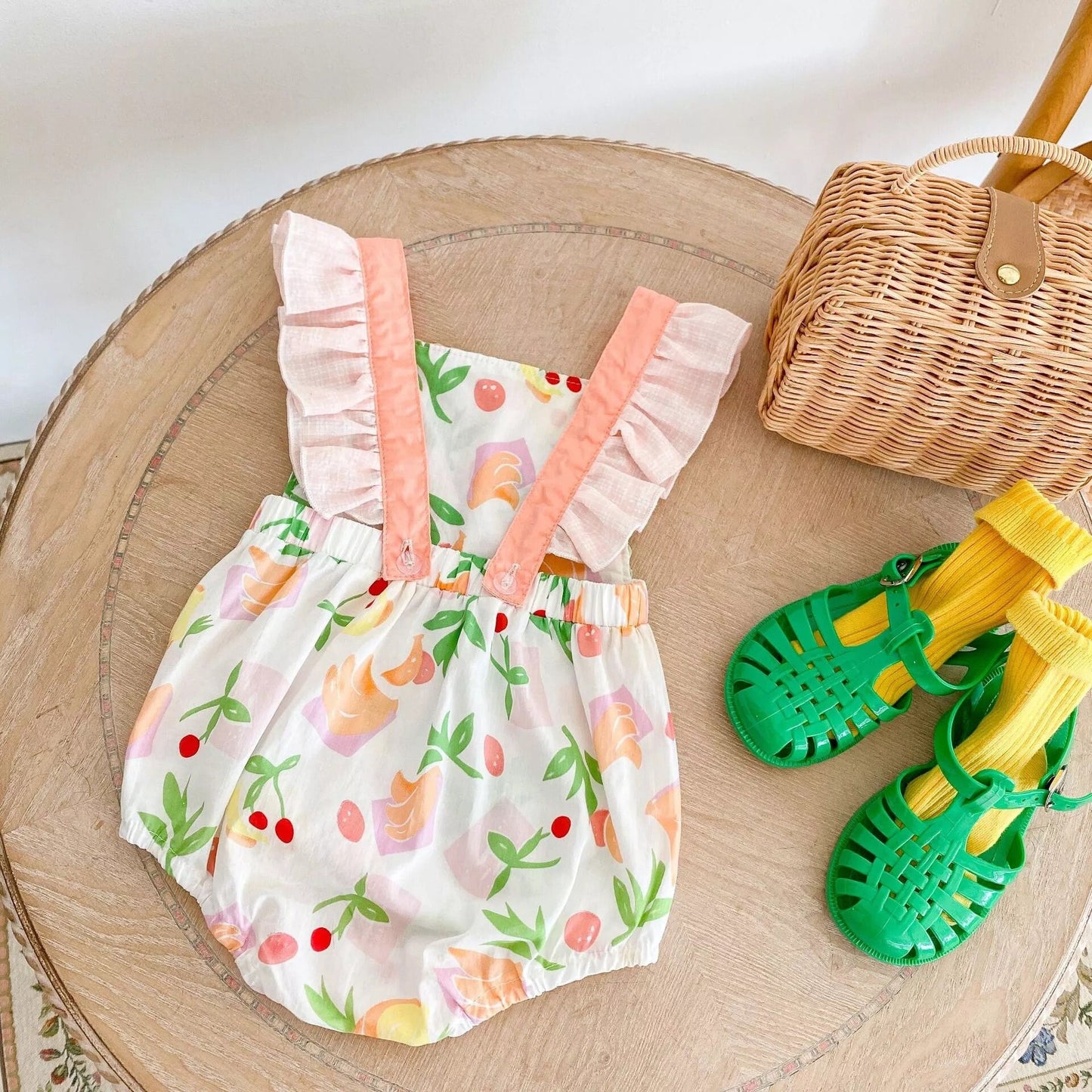 Baby Girl Summer Romper, Cherry, Banana pastel color Romper, Baby Shower gift