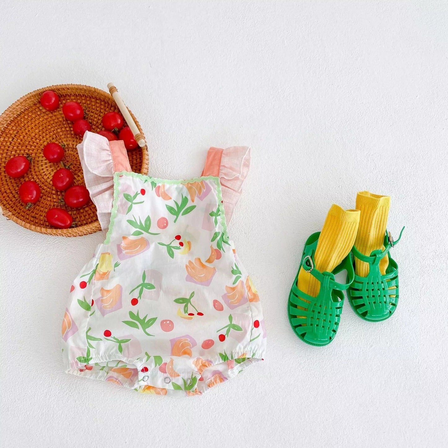 Baby Girl Summer Romper, Cherry, Banana pastel color Romper, Baby Shower gift
