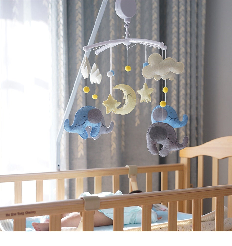 Handmade Felt Elephant Nursery Mobile, Cot Mobile, Baby Room Decoration