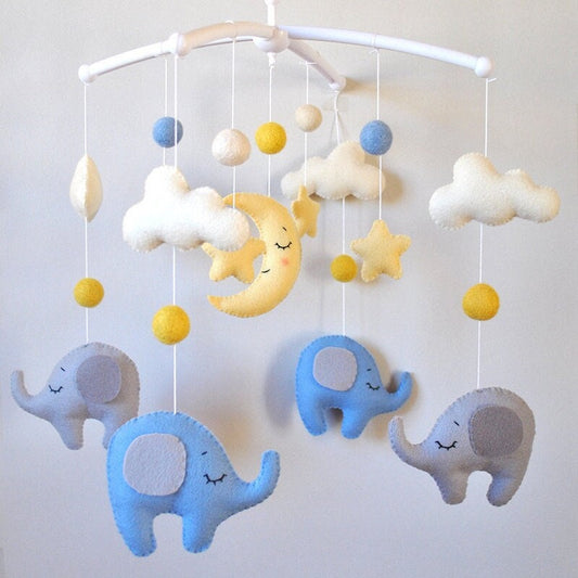 Handmade Felt Elephant Nursery Mobile, Cot Mobile, Baby Room Decoration