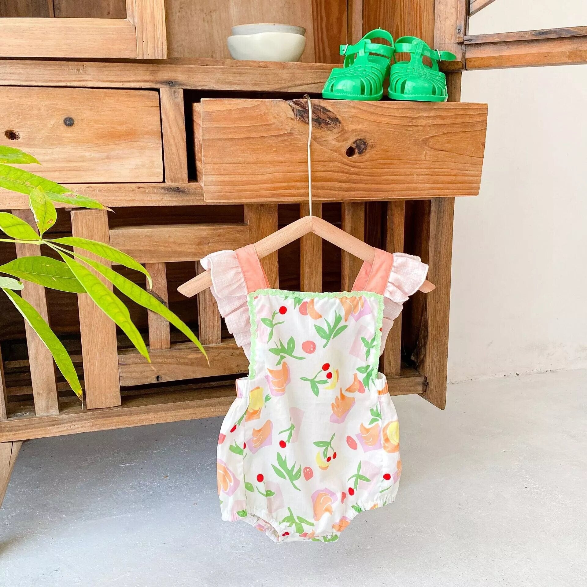 Baby Girl Summer Romper, Cherry, Banana pastel color Romper, Baby Shower gift