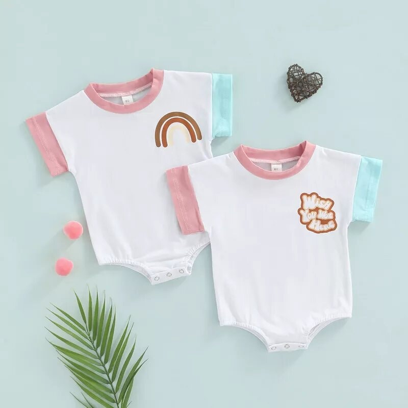 Vintage style Bubble baby romper, Rainbow-Miss you, Wish you were here romper