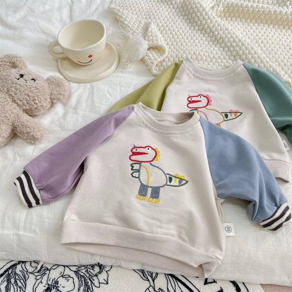 Cute Embroidered Dino Sweatshirt for Baby/Toddler. Bubble Sweatshirt