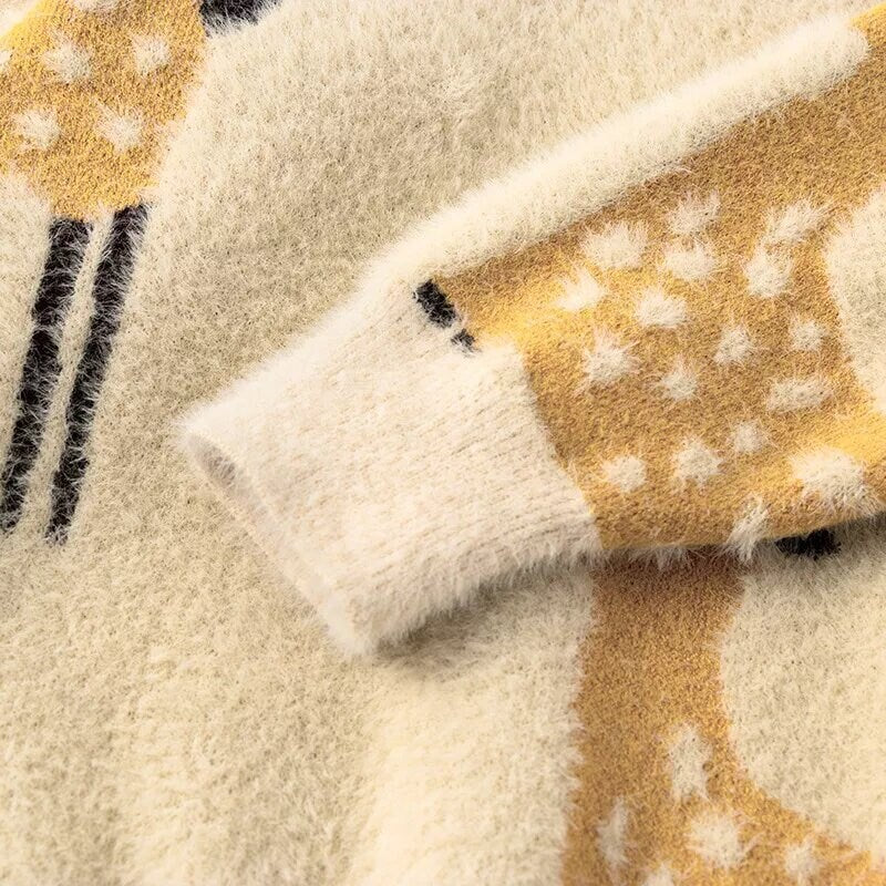 Toddler Girls Fawn Pattern Fluffy Knit Sweater