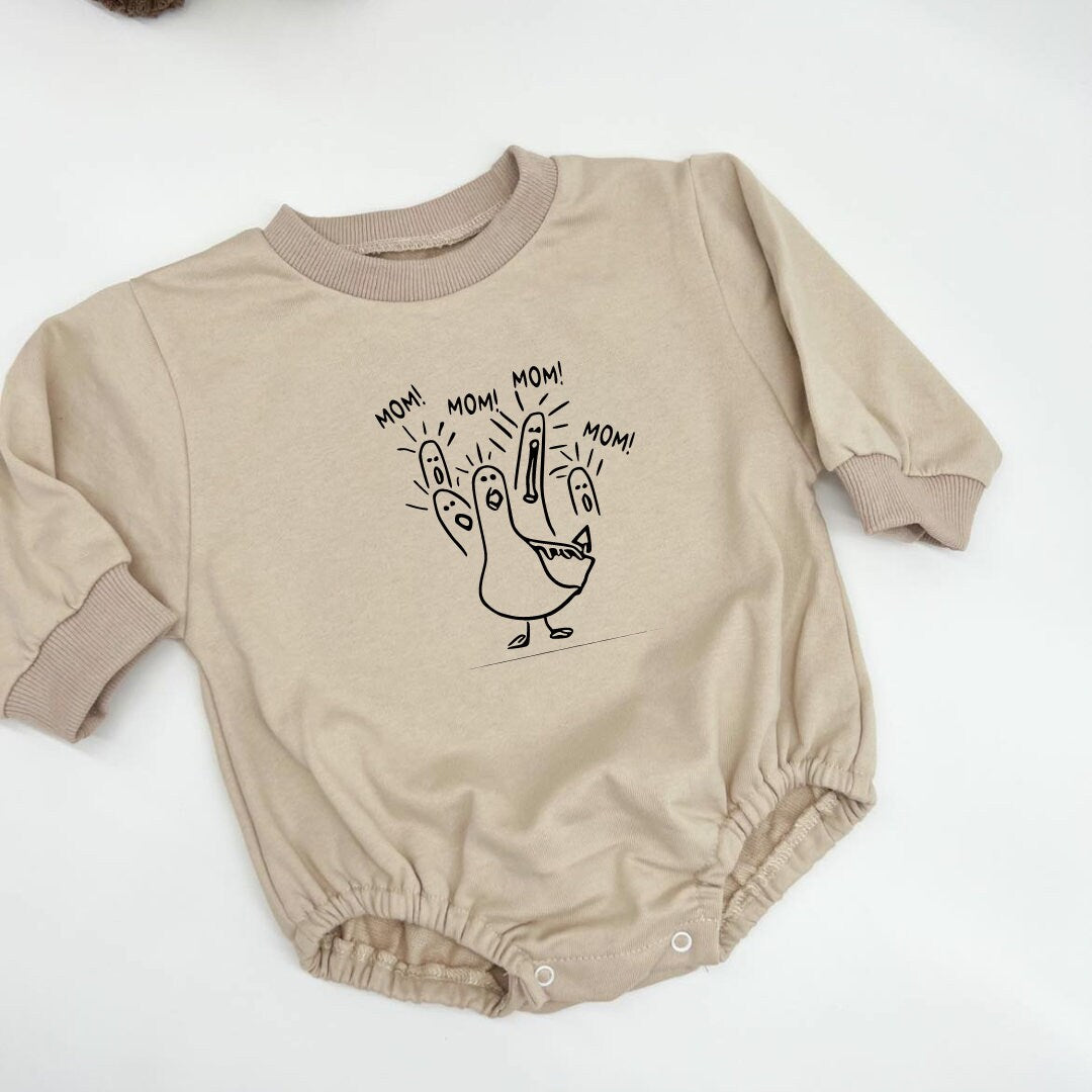 Mom..mom.. duck.. Oversized Beige Sweatshirt Romper