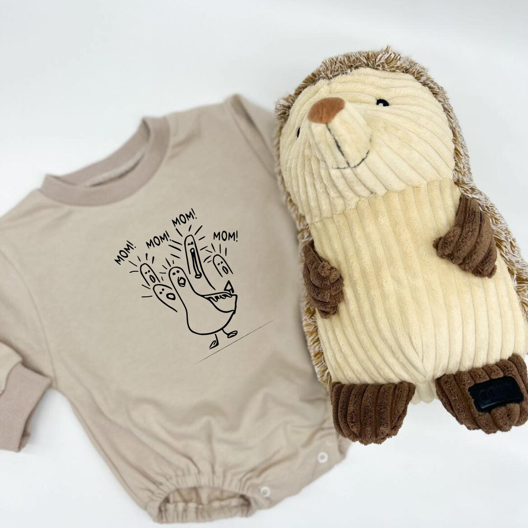 Mom..mom.. duck.. Oversized Beige Sweatshirt Romper