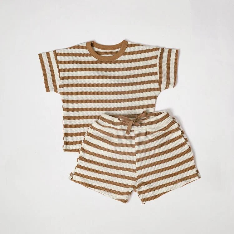 Waffle Tee + Short set - Spruce Stripe