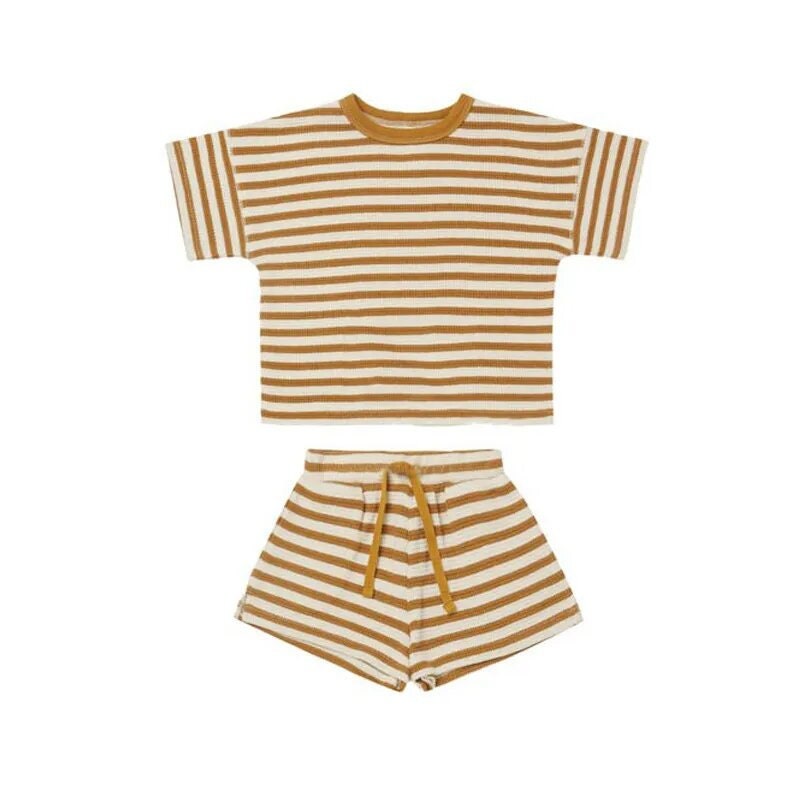 Waffle Tee + Short set - Spruce Stripe