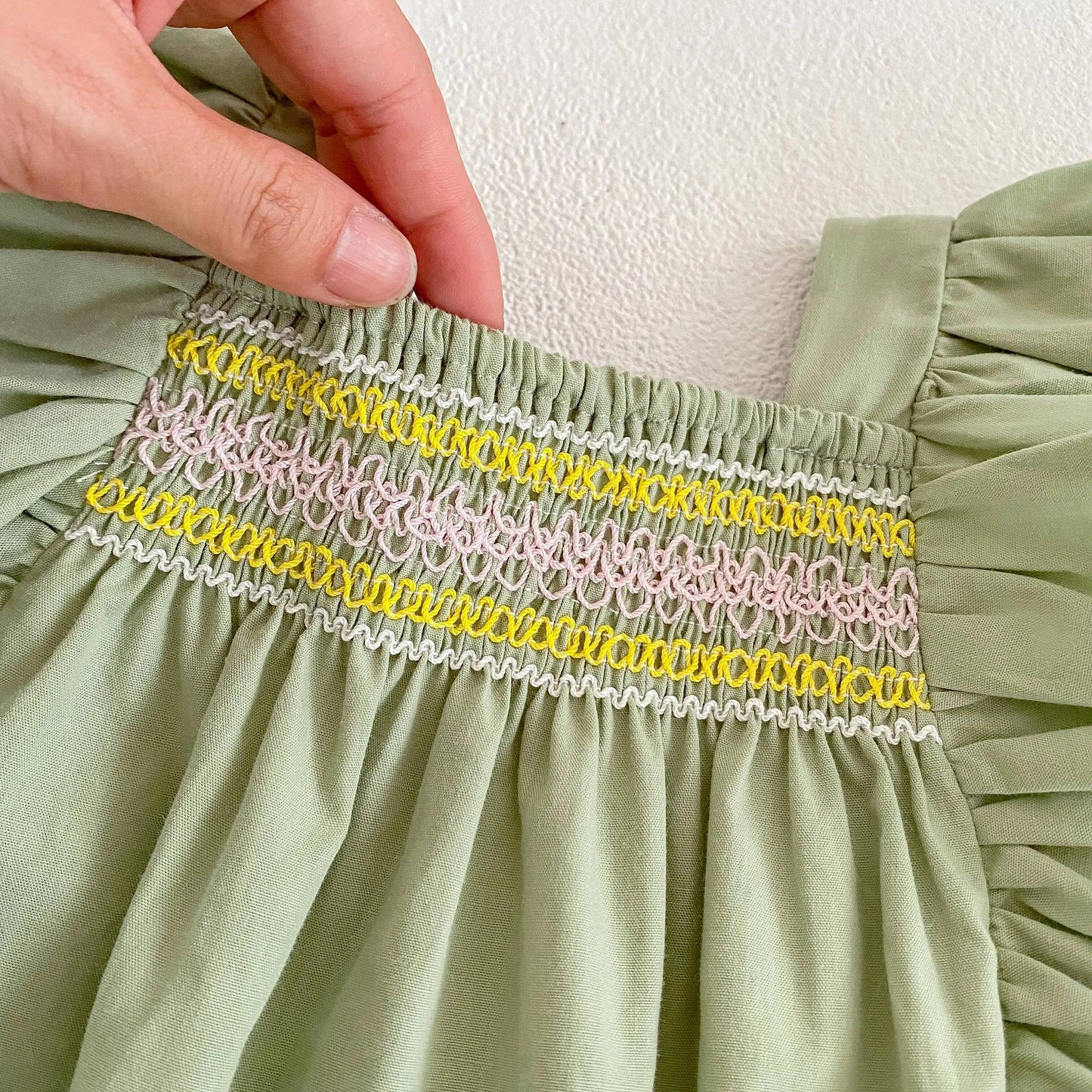 Green embroidered baby girl summer romper, Triangle crawling, Flying sleeve