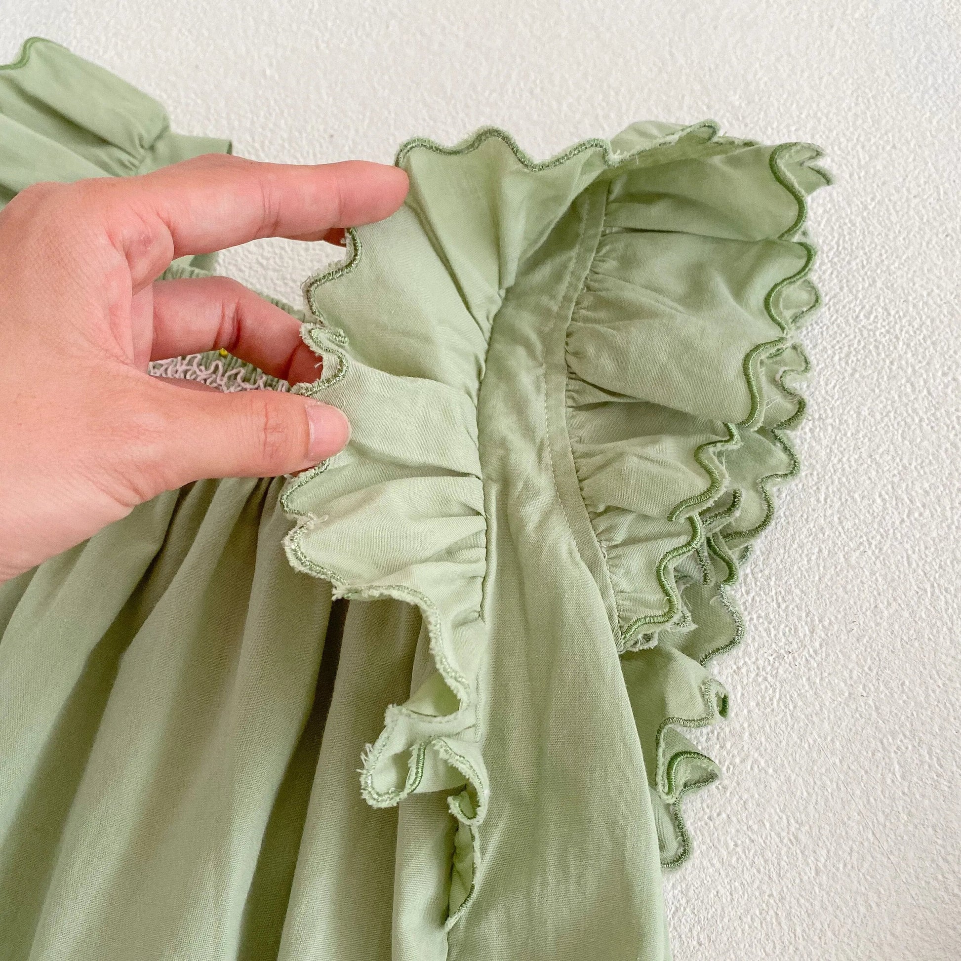 Green embroidered baby girl summer romper, Triangle crawling, Flying sleeve