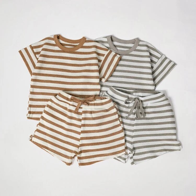 Waffle Tee + Short set - Spruce Stripe