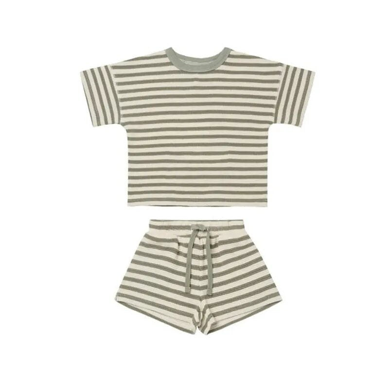 Waffle Tee + Short set - Spruce Stripe