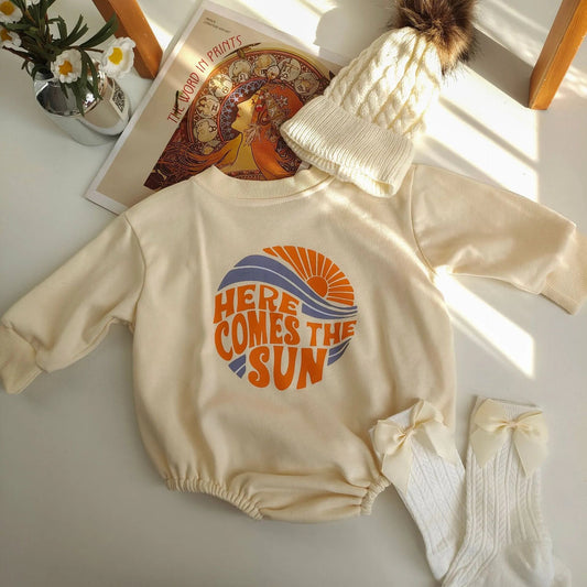 Here Comes The Sun Sweatshirt Romper, oversized baby and toddler sweater