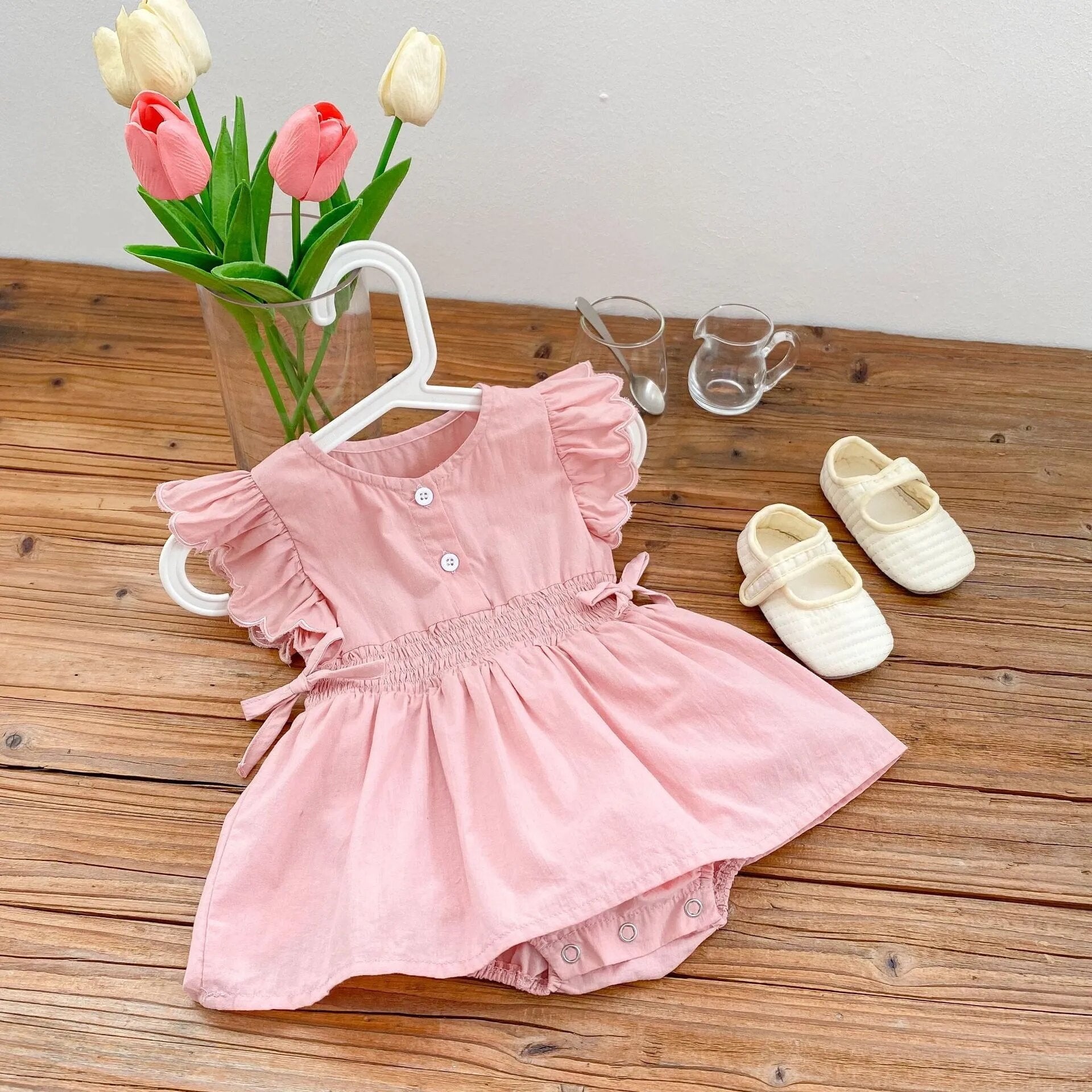 Summer Pink Dress for Baby and Toddler girl, flying sleeve