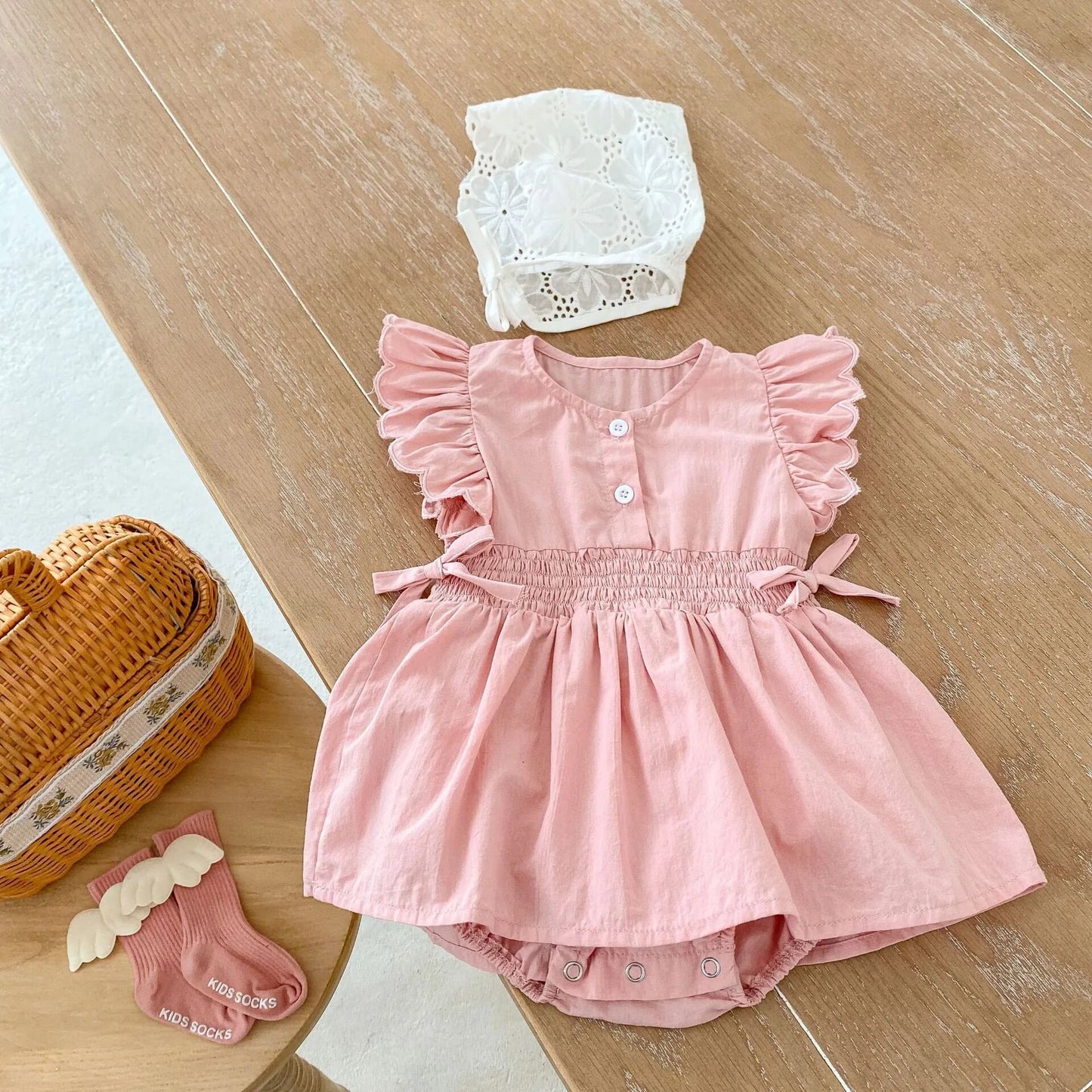 Summer Pink Dress for Baby and Toddler girl, flying sleeve