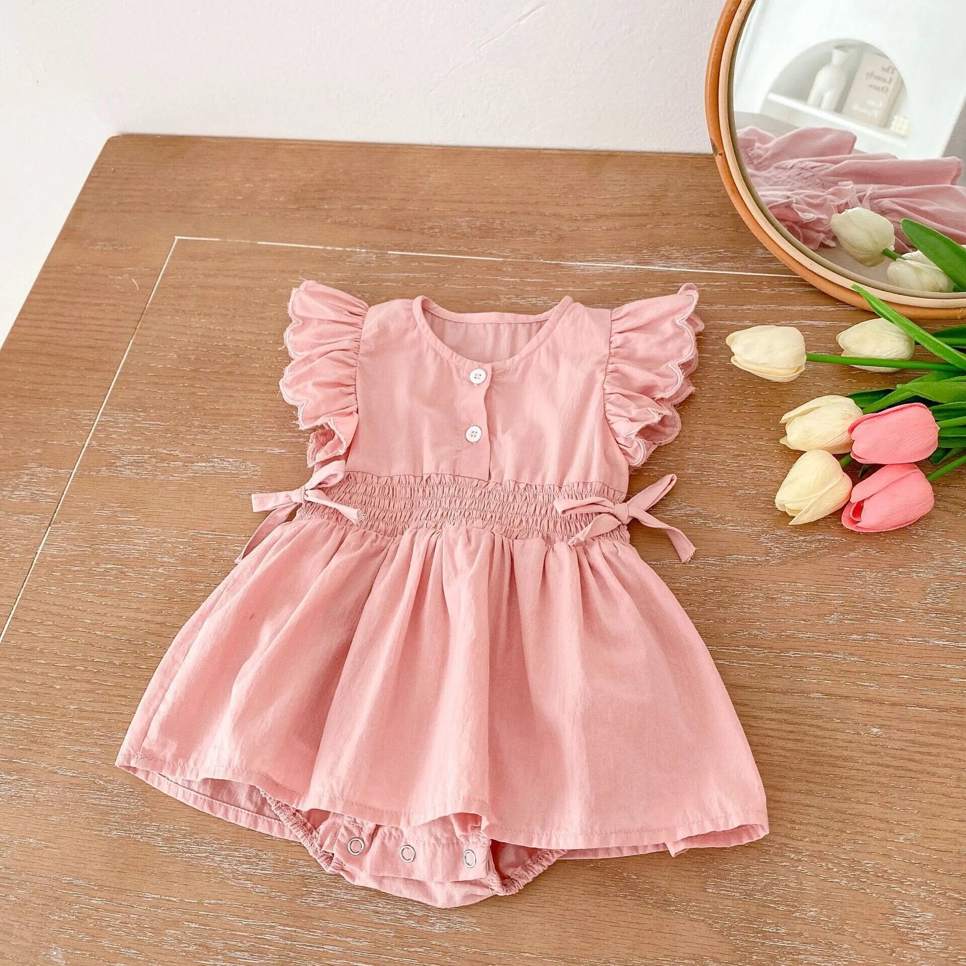 Summer Pink Dress for Baby and Toddler girl, flying sleeve