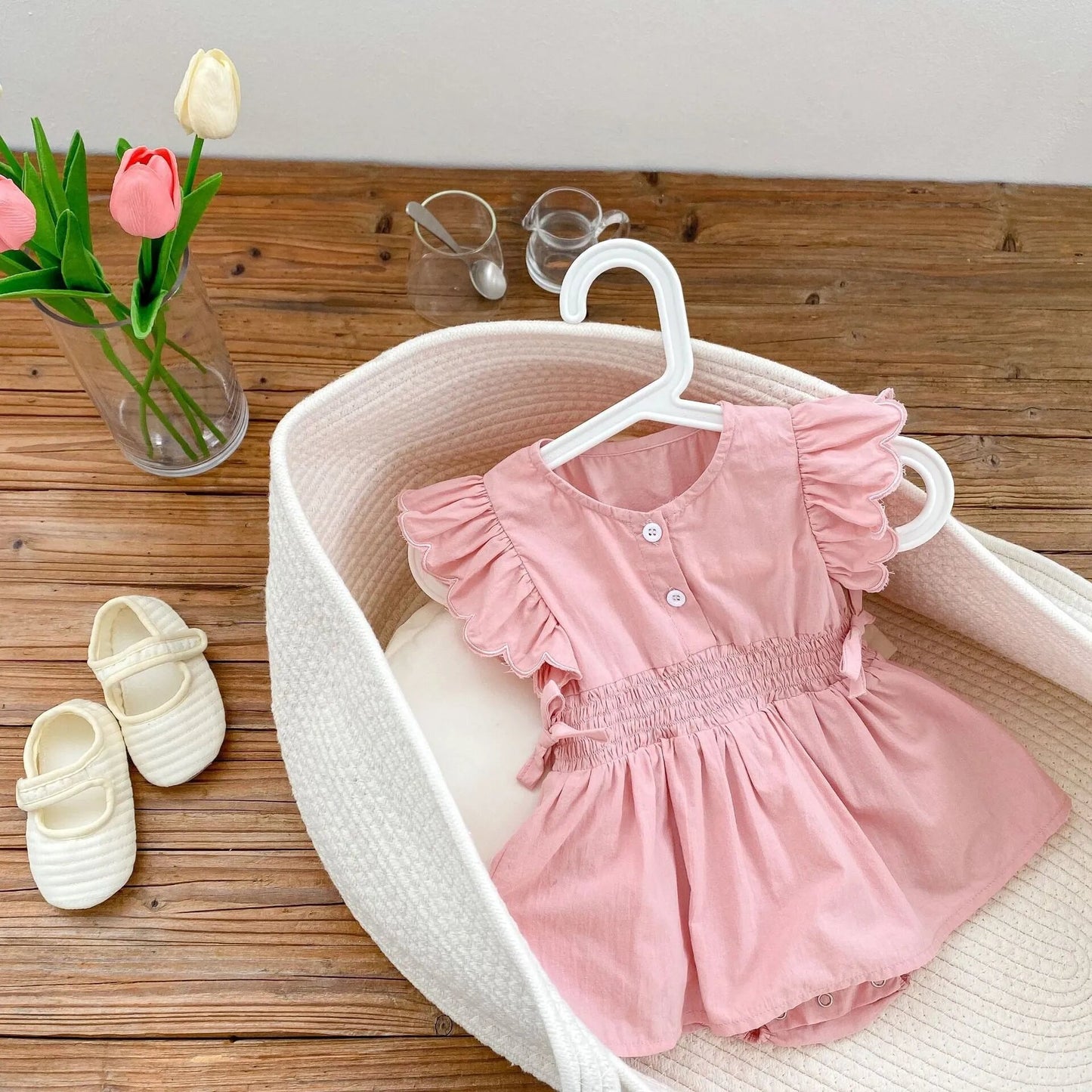 Summer Pink Dress for Baby and Toddler girl, flying sleeve