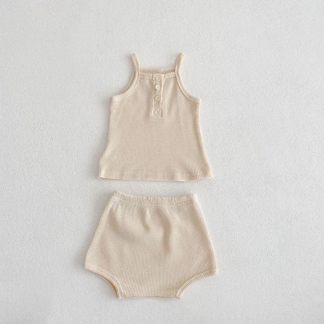 Unisex Waffle Knit Top & Shorts 2 Pc Set