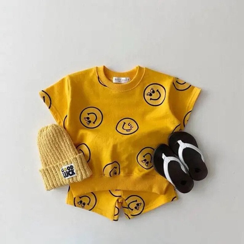 Smiley Face Summer Toddler Shirt and Short Set