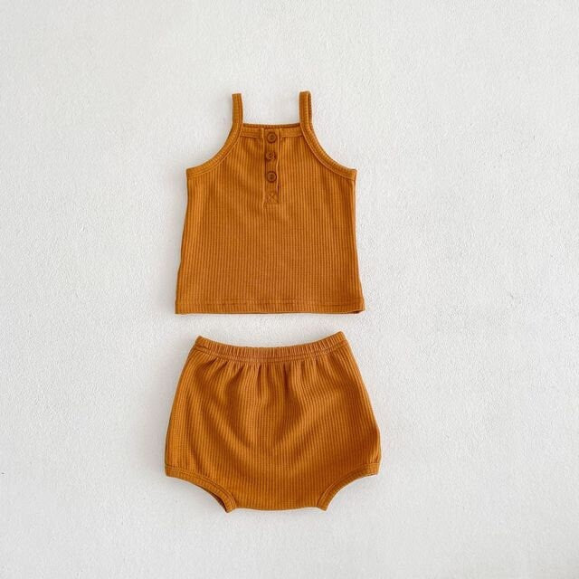 Unisex Waffle Knit Top & Shorts 2 Pc Set