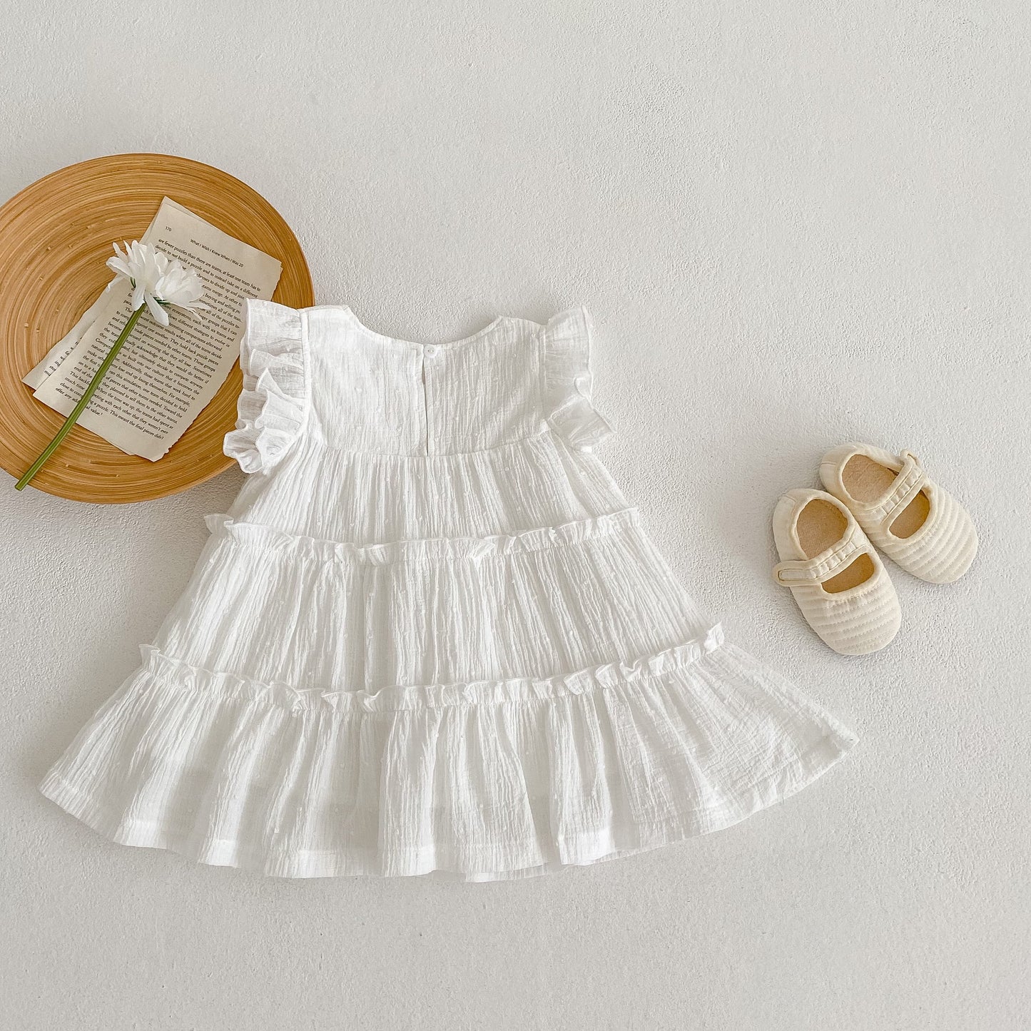 Toddler Girl Round Neck Ruffled Flying Sleeves Summer Dress