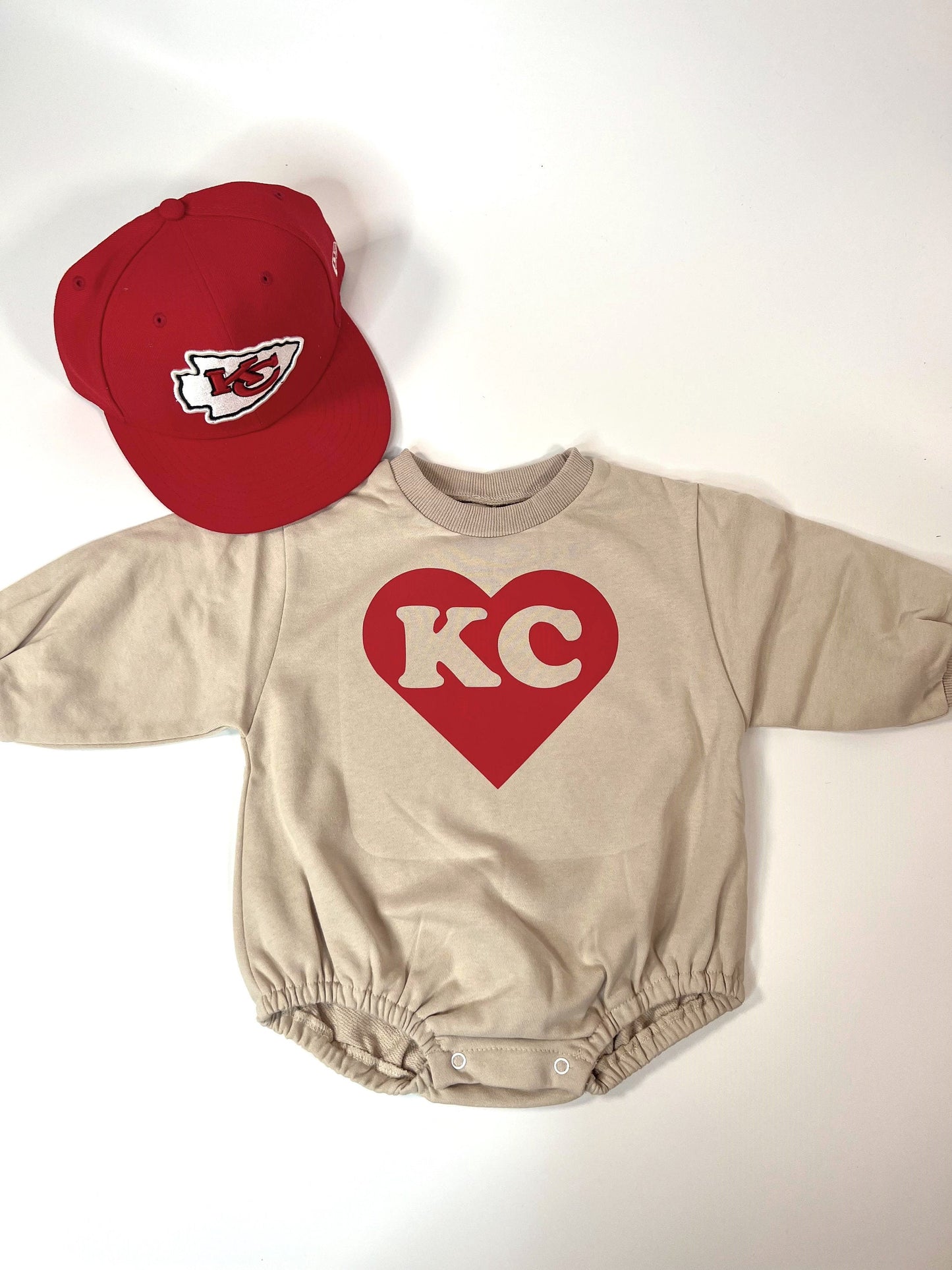 Chiefs, KC Bubble Sweatshirt romper for baby/infant/toddler. Oversized Sweatshirt