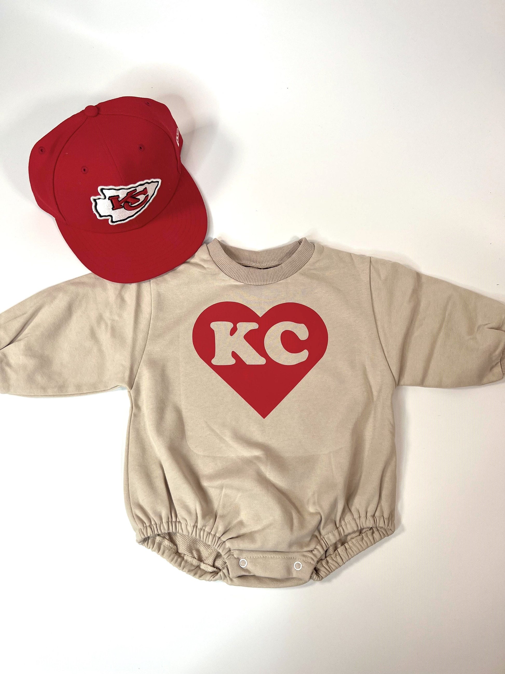 Chiefs, KC Bubble Sweatshirt romper for baby/infant/toddler. Oversized Sweatshirt