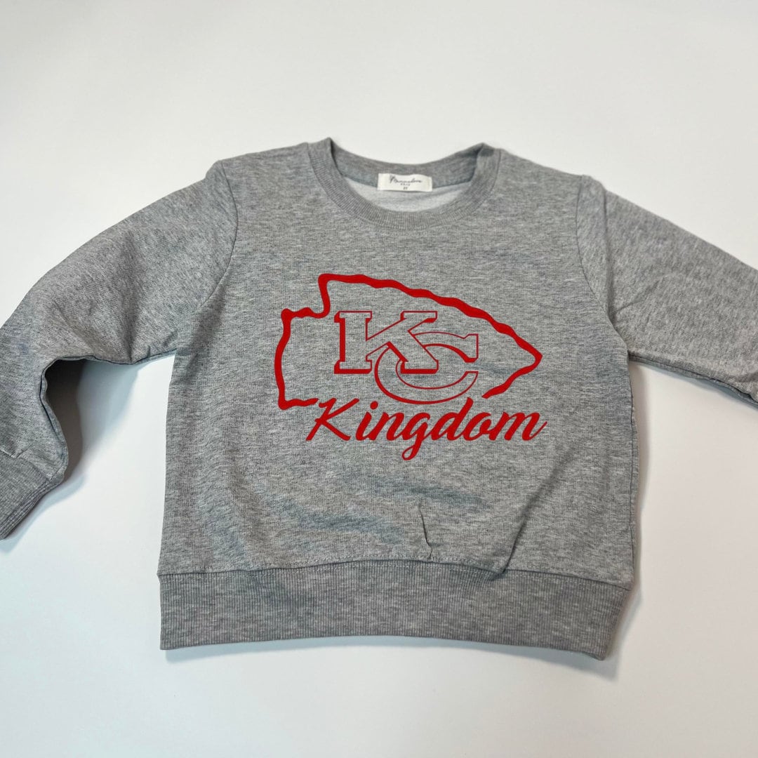 Chiefs, KC Sweater romper for kids/toddlers. Kansas City Kingdom Sweatshirt