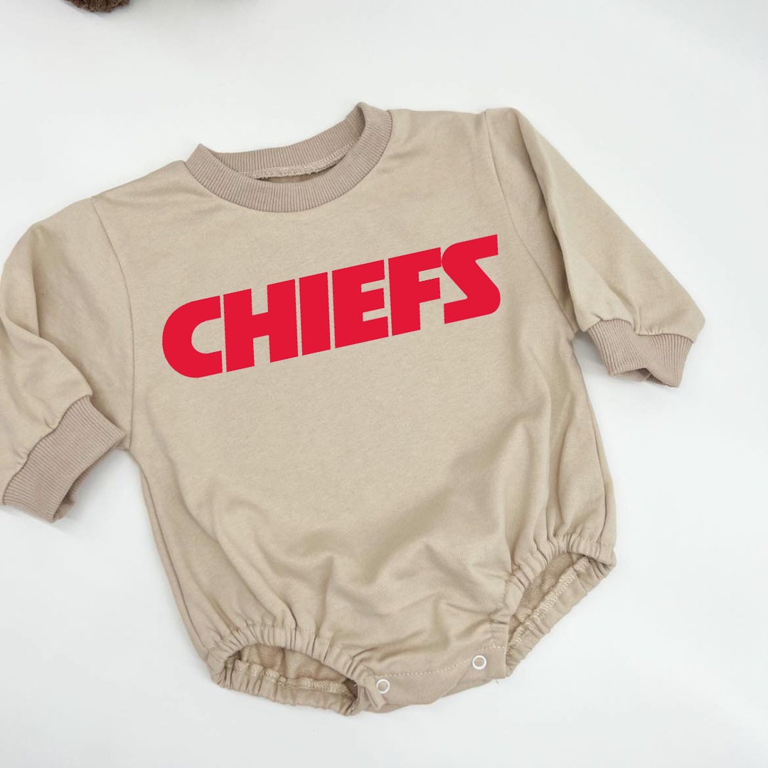 Chiefs, KC Bubble Sweatshirt romper for baby/infant/toddler. Oversized Sweatshirt
