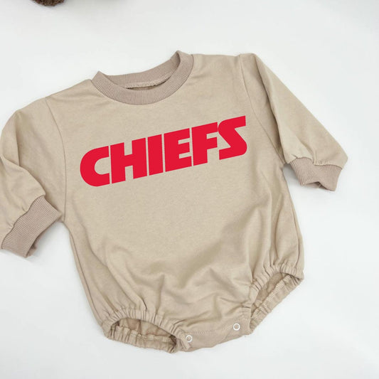 Chiefs, KC Bubble Sweatshirt romper for baby/infant/toddler. Oversized Sweatshirt
