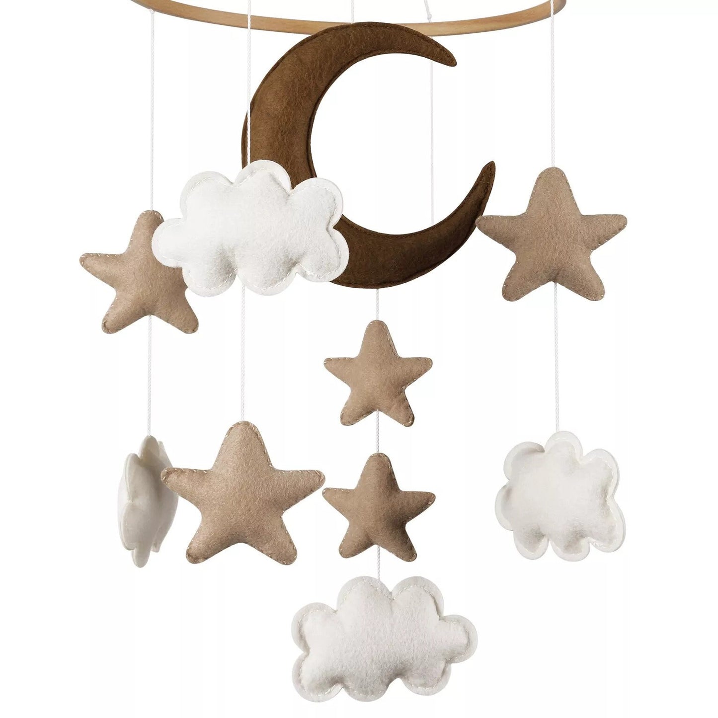 Handmade Felt Brown Moon, Cloud and Stars Nursery Mobile, Gender Neutral Crib Mobile, Baby Room Decoration, Cot Mobile,