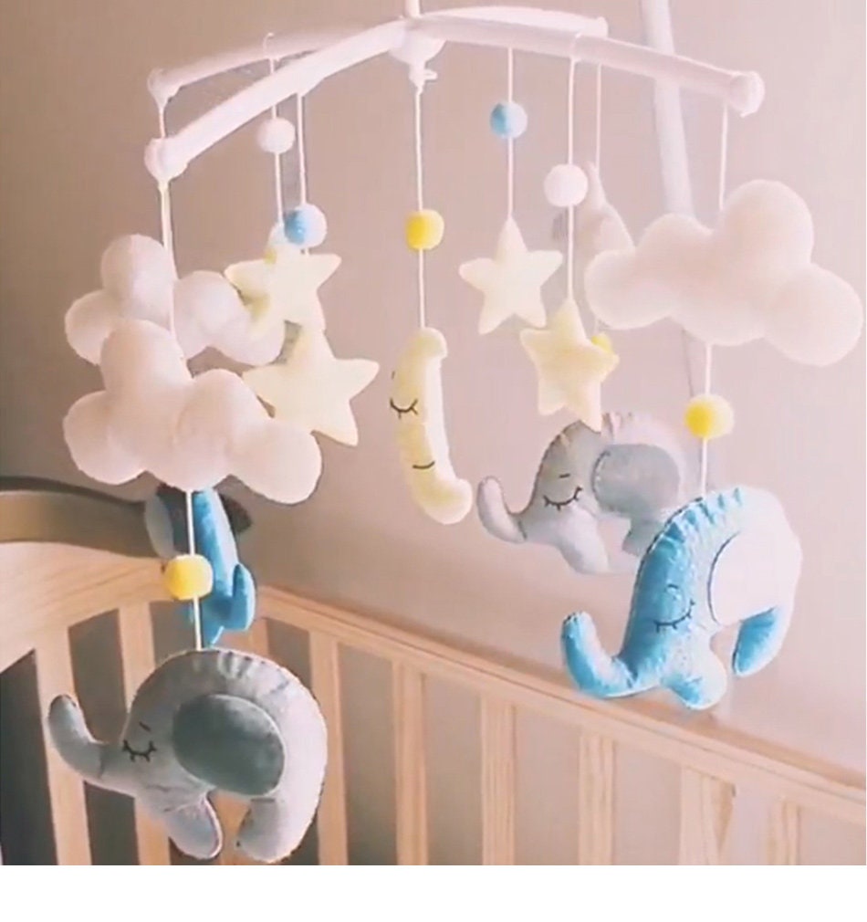 Handmade Felt Elephant Nursery Mobile, Cot Mobile, Baby Room Decoration