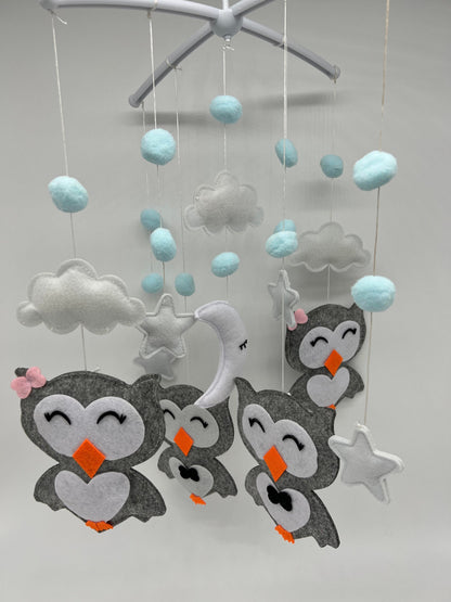 Owl, Moon, and Cloud Nursery Mobile