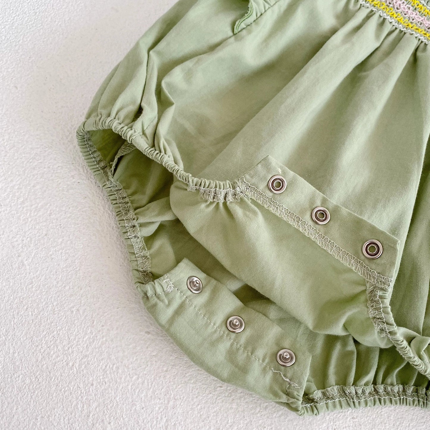 Green embroidered baby girl summer romper, Triangle crawling, Flying sleeve