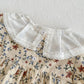 Baby Girl Spring Vintage Floral Bodysuit Kids Lace Hollow Out Peter Pan Collar Cotton Jumpsuit, Romper