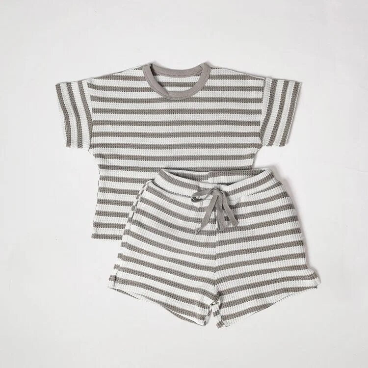 Waffle Tee + Short set - Spruce Stripe