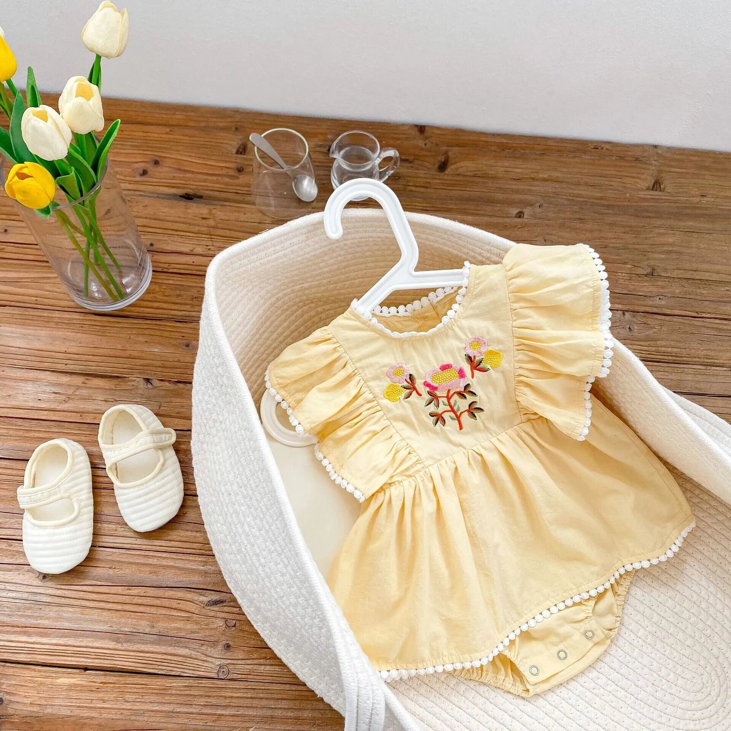 Baby Summer Dress, Embroidered, Flying Sleeve Lace, One-piece Dress for Baby and Toddler