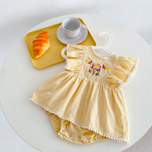 Baby Summer Dress, Embroidered, Flying Sleeve Lace, One-piece Dress for Baby and Toddler