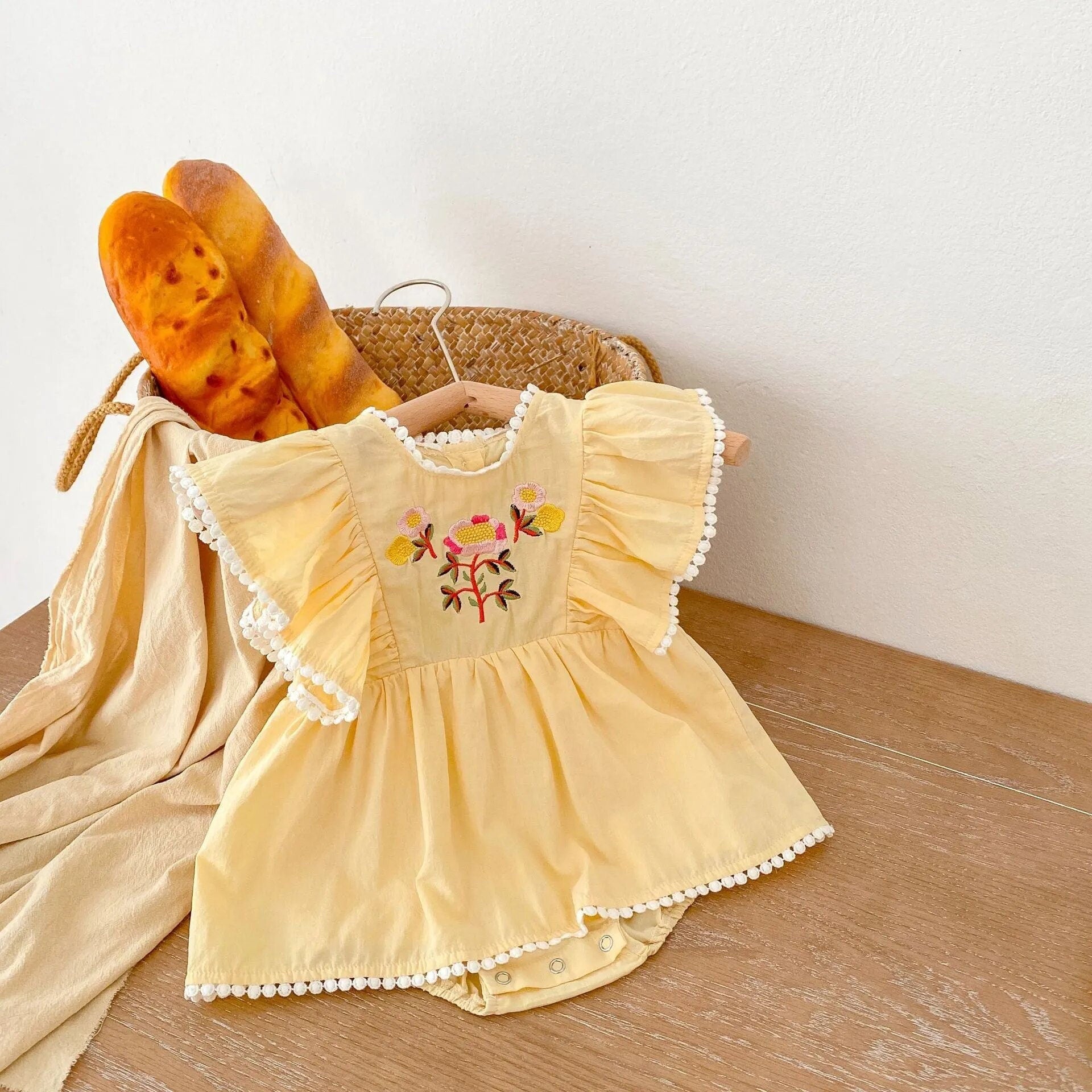 Baby Summer Dress, Embroidered, Flying Sleeve Lace, One-piece