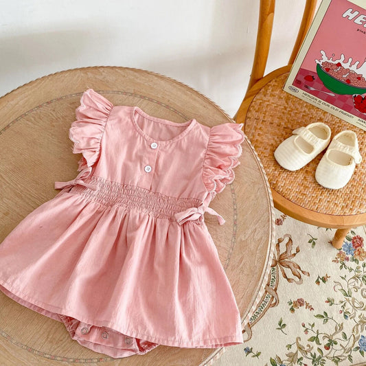 Summer Pink Dress for Baby and Toddler girl, flying sleeve