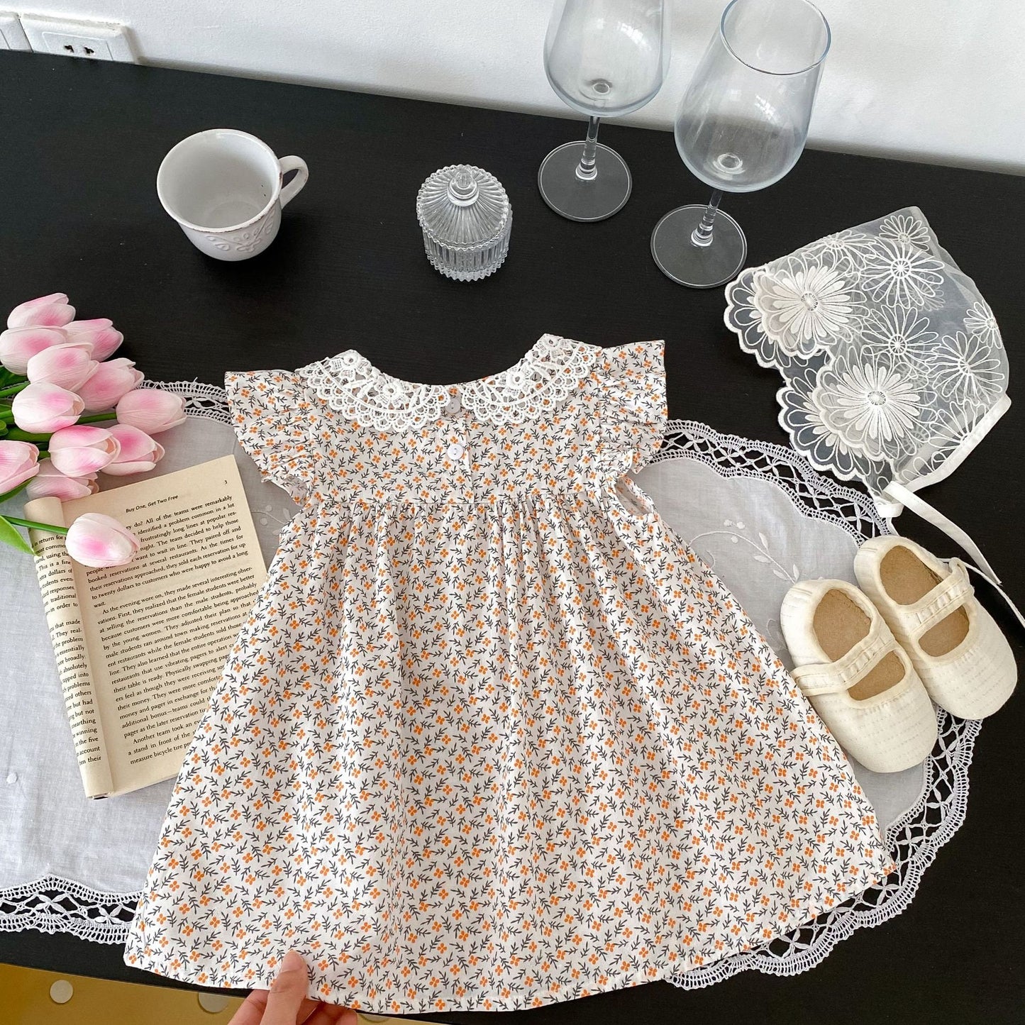 Baby girl floral cute sleeveless lace dress